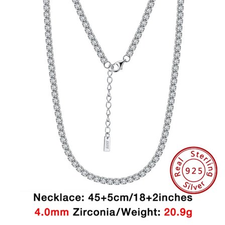 Äkta 925 Sterling Silver Dam Herr Tennis Choker Kedja Rundslipad Cubic Zirconia Tennis Kedja Halsband Smycken SC45