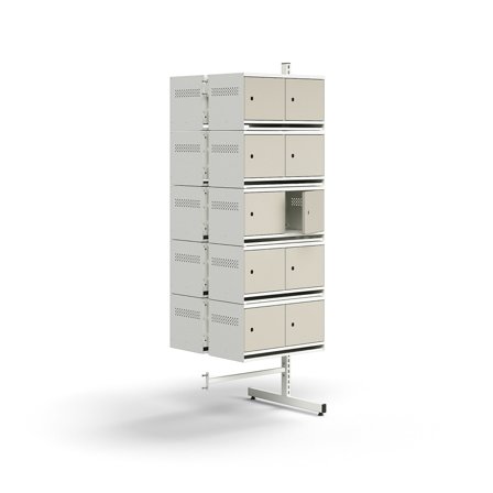 Schuhschrank ENTRY, Unterbau-Anbauelement, 20 Metalltüren, 1800x600x600 mm, weiß/grau