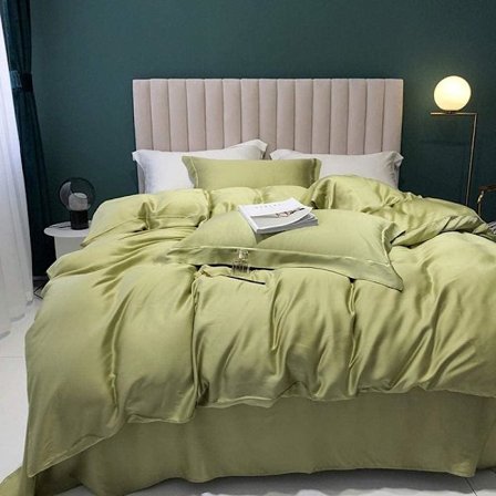 Sengesett, ensfarget silkefarget dobbeltsidig Tencel firedelt dynetrekk islaken naken silke sommer, (200x230cm)