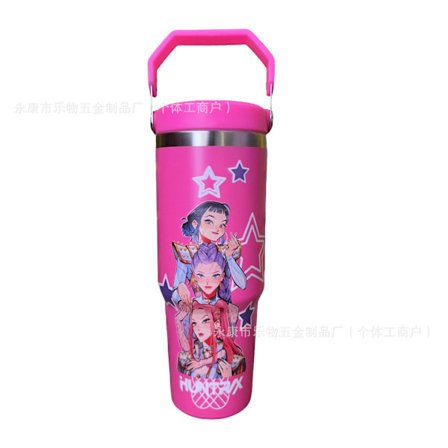 K-Pop Demon Hunters 900ml Vattenflaska | Läcksäker Mugg med Stor Kapacitet *Rosröd* Rosröd