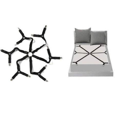 Justerbare elastiske lakenstrammere (3-veis svart), krysslagte