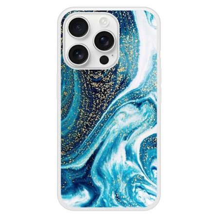 Silkonfodral med förstärkt tryck kompatibel med Apple iPhone 16 Pro Marmor Blå Glittrande