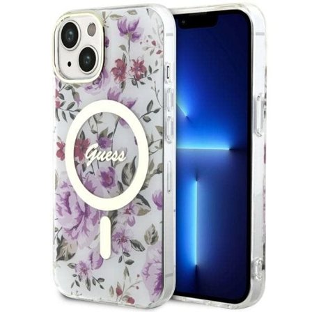 Guess GUHMP14MHCFWST iPhone 14 Plus 6,7" gjennomsiktig hardcase Flower MagSafe