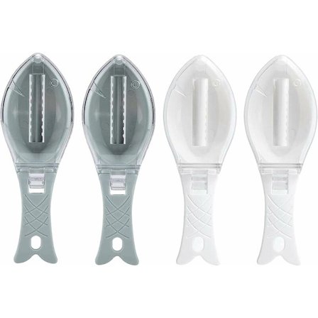 4 st fiskfjällsskrapa av hållbar ABS-plast, enklare att ta bort fiskfjäll med transparent lock, för hem och kök