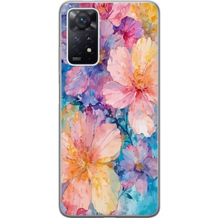 Yhteensopiva Puhelinkuori Xiaomi Xiaomi Redmi Note 11 Pro Vesivärimaalaus suurilla kukilla vaaleanpunaisissa, sinisissä ja keltaisissa sävyissä pe