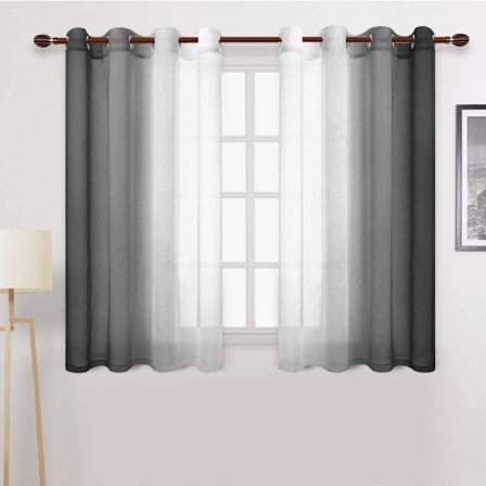 (1,32x1,6cm, sort)Sæt med 2 gennemsigtige gardiner i hør med øje
