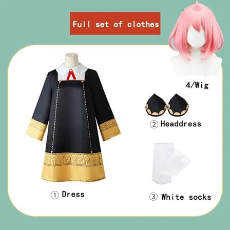 Anya Forger Cosplay Anime SPY X FAMILY Anya Forger Cosplay Kostym Klänning Dockperuk Flickor Kvinnor Uniform Halloween Kostymer 150 dress wig