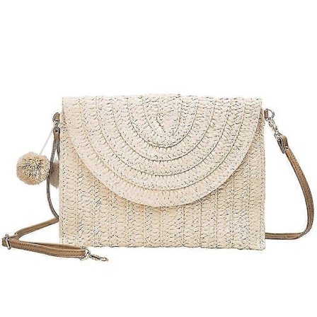 Tverrveske i strå, stråclutch dame skulderveske dame clutch tverrveske håndlaget sommer 1 stk beige