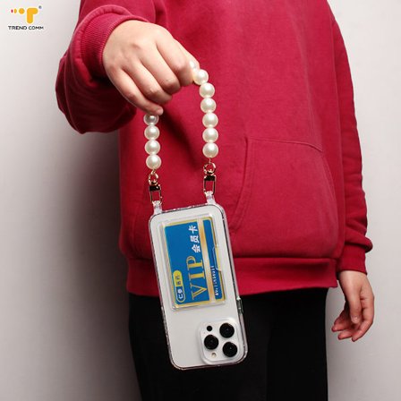 QD-Nyt Trendy Stødsikkert TPU Perlekæde Charm Snøre Håndledsrem Guld Mobiltelefon Bærbar Kæde til iPhone