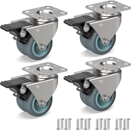 Set med 4 möbelhjul 50 mm - tunglastshjul med bromsar upp till 100 kg per hjul - dubbla hjul för inomhus och utomhus