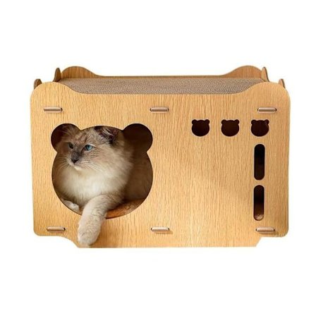 Kattsand med kattskrapbräda och plyschmattor