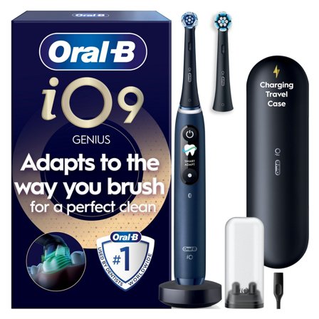 Oral-B iO9 Sapphire Blue, Charging Travel Case, - Eltandborste med AI-anpassning och laddningsfodral
