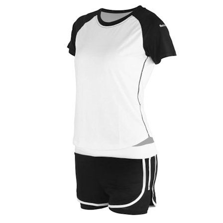 Dam sommar casual 2-delad kortärmad outfit set träning fitness kläder kostym Vit och svart kortärmad + svart och vit hög midja shorts L