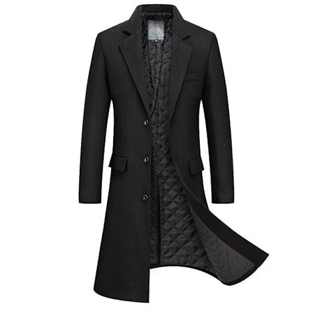 Lång trenchcoat för män Notch Lapel Enkelknäppt överrock