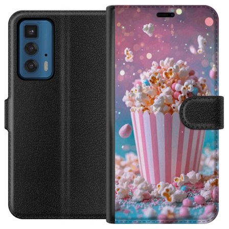 Kompatibelt Plånboksfodral till Motorola Motorola Edge 20 Pro Popcorn-hink retro bio snacks rolig figur