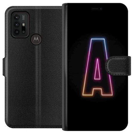 Kompatibel Tegnebogsetui til Motorola Motorola Moto G30 Minimalistisk neonbogstav A i regnbuefarvet lys mod sort baggrund i moderne typografisk stil