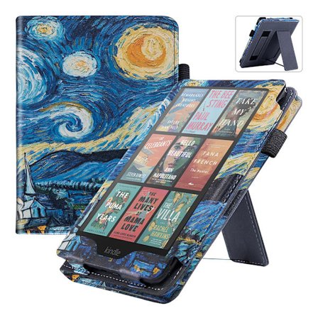 Stativdeksel for Kindle Paperwhite (12. gen – 2024) med håndstropp, smartdeksel i PU-lær, automatisk hvile- og vekkefunksjon, premiumdeksel (