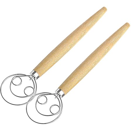 Dansk Deigvisp, 2-pakning Dansk Visp Haken 13 tommer Rustfritt Stål Hollandske Stil Brødvisp Trehåndmikser Lagingsverktøy for Kake, Brød, Kjeks, Pai