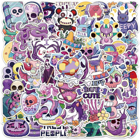 50 stk Gotiske Hodeskalle Klistremerker Vinyl Vanntette Kule Morsomme Klistremerker Fargede Klistremerker Veske Laptop Mobiltelefon Skateboard Bagasje