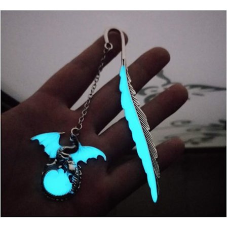 Vintage Fjäder Metall Bokmärke, Unik Glow-in-the-Dark Bokmärke Present till Män Kvinnor (Antikt Silver Draken)