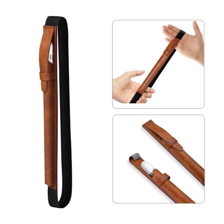Apple Pencil læderetui med elastisk bånd - Brun