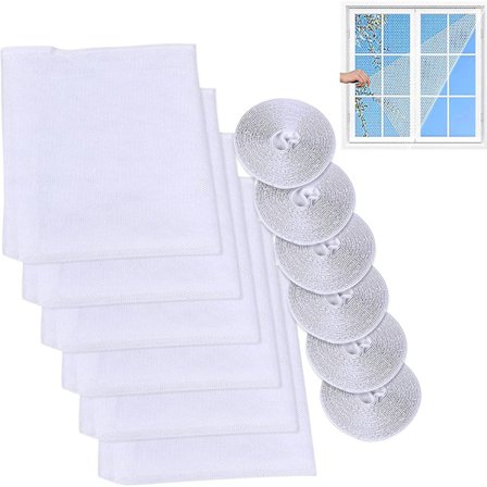 6 stk. myggenet til vinduer, insektnet, myggenet til vinduer med klæbebånd, til kontor og hjem, med 6 selvklæbende