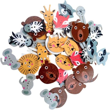 Generiske knapper, akryl, 50 blandede træknapper med dyrehoved