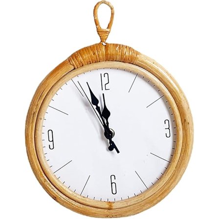 Rattanista käsin kudottu seinäkello - Yksinkertainen riippukello, sopii kotiin, makuuhuoneeseen ja olohuoneeseen