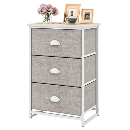 COSTWAY byrå med 3 tyglådor, med metallram, hopfällbar, för sovrum, entré, vardagsrum, hall, 45 x 30 x 73 cm, Grå
