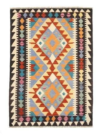 Hand Woven Kilim Afghan Old Style Rug 127X183 Black/Orange