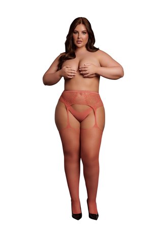 Shots: Røde Strømpebukser med Hofteholderlook i Net og Blonder - Plus size - Vuxen.dk: Lingeri & undertøj