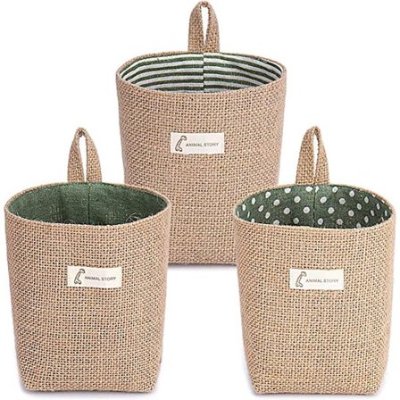 Lagringskurv i bomull og lin, 3 stk sammenleggbare oppbevaringsbokser i lin