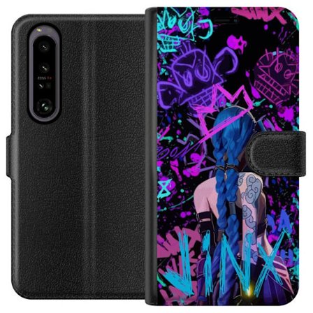 Yhteensopiva Lompakkokotelo Sony Sony Xperia 1 IV Värikäs graffitipiirustus, jossa on sinipäinen hahmo urbaanissa katutaidetyylissä