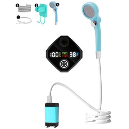 Bærbar Campingbruser Pumpe Genopladelig Elektrisk Bruser Pumpe med Smart Digital Display, 6000mAh, DUBUNS