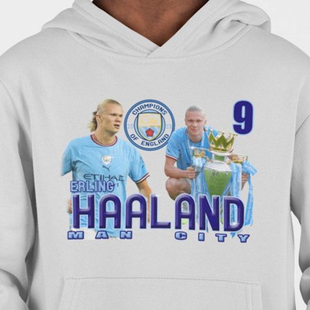 Haaland champions Man. City - grå huvtröja tröja