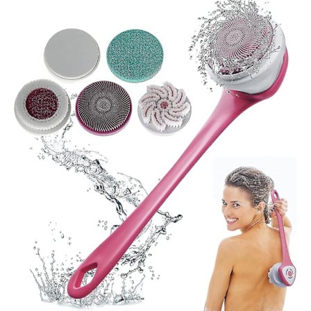 Elektrisk Kropps-Børste for Dusj, 5 i 1 Massasje Eksfolierende Skrubber, Myk Silikon Spinnende Kroppsrensende Børste, Badebørste for Rygg