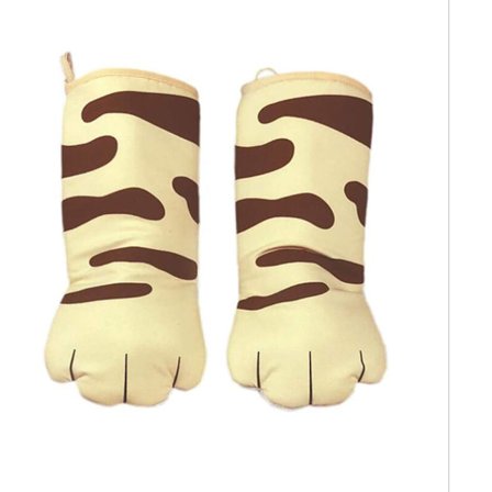 Grytekluter med kattepoter - Varmebestandige bake- og grillhansker, tykke, isolerte kjøkkenvotter i bomull med morsomt design (1 par)