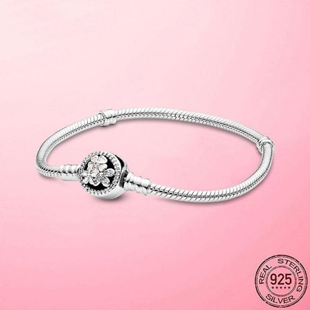 925 Sterling Silver Heart Snake Chain Armband