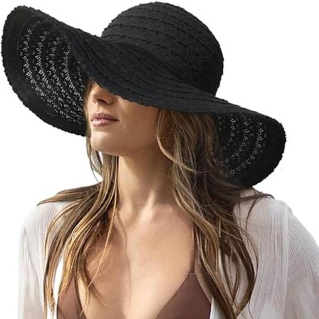 Solhat til kvinder, bredskygget floppy strandhat – UPF 50+ pakbar & foldbar sommersolhat til ferie, rejser & udendørs