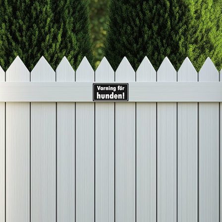 Varning för hunden, Svart med vit text, graverad skylt, självhäftande