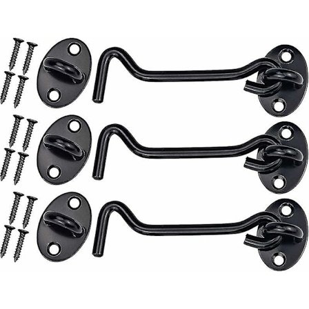 Haspar och Bultar 3 ST Vintage Rostfritt Stål Stormkrok Kabinkrok Svart Dörrlås med 12 Skruvar för Ladugårdsdörr, Badrum, Fönster, Skjutdörr