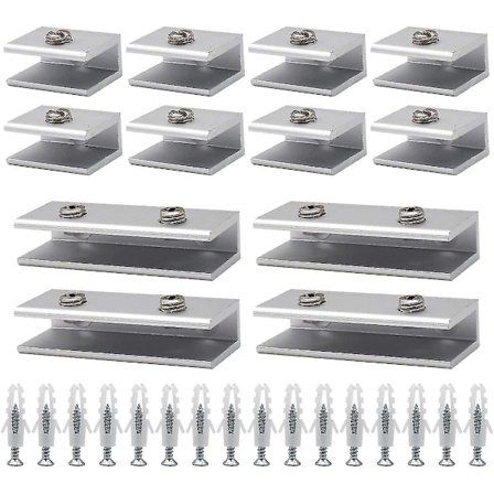 Glas Klemme, 12 stk. Glasbeslag Glas Hængsel Aluminium Glas Hylde Støtte Solid Glas Klemme Hylde Adaptiv 6-8mm