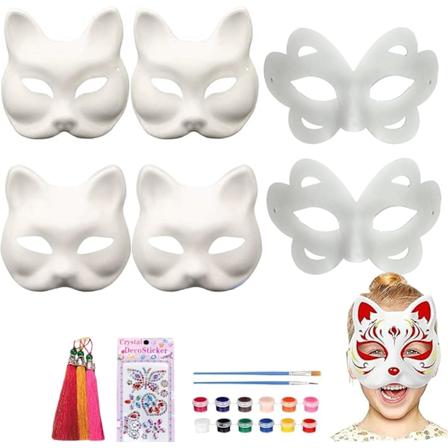 Pakke med Revmaske Katt Hvit Sommerfugl Máscara de Mariposa Søte Håndmalte Masker med Pensel DIY Maskefest Bursdag Jul Halloween Cosplay