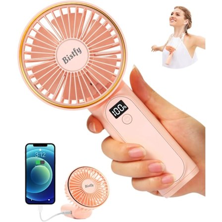 Håndholdt Ventilator, Bærbar Håndholdt Ventilator USB 5200mAh Genopladelig Foldbar Bordventilator, Ultra Støjsvag 6 Hastigheder LED USB C 