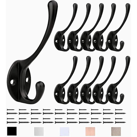 10 Pcs Vintage Wall Mounted Coat Rack Hook Metal Hat Rack Retro Hook For Coat Rack Bathroom Kitchen (black)