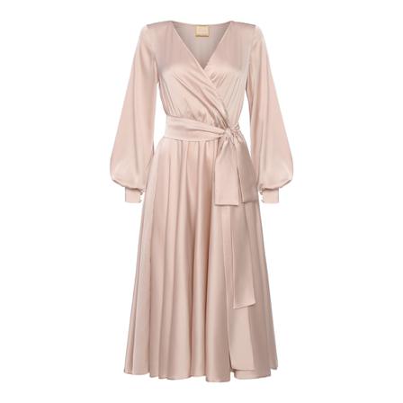 Swing Polish Fashion Concept Allison Flared Midi Sukienki With An Envelope Neckline, kobieta, Beżowy