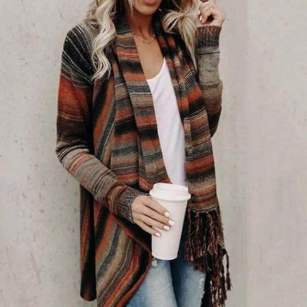Kvinnor Boho Cardigan Coat Ytterkläder Jumper Jacket Topp Orange M