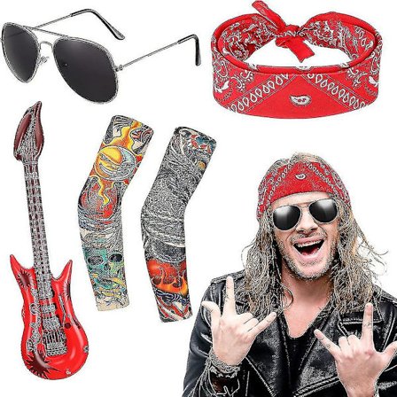 80'er 90'er Mænd Heavy Metal Rock Disco Pandebånd Manschetter Handsker Punk Armbånd Solbriller Cosplay Tilbehør-yuhao