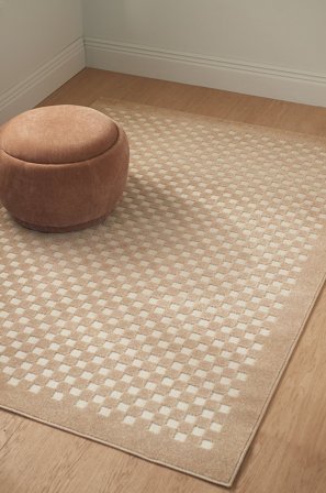 &Home - Tæppe Daisy Minicheck - Beige - Fladvævede tæpper - 240X390 - Fra Homeroom