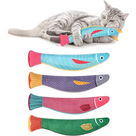 4-pak Fisk Katte Tygelegetøj, Bideresistente Katteurt Legetøj, Plys Tegneserie Killing Tandfrembruds Interaktivt Legetøj